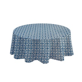 Newbridge Ikat Sand Dollar Print Flannel Backed Vinyl Tablecloth, Boho Chic Indoor Outdoor Vinyl Tablecloth with Flannel Backing, 70 Inch Zippered Umbrella Round, Teal
