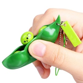 iMagitek 3 Pcs Fidget Toy Set, Squeeze-a-Bean Soybean Stress Relieving Playful Charms Extrusion Edamame Pea Keychain for Mobile Phones and Keys - Green