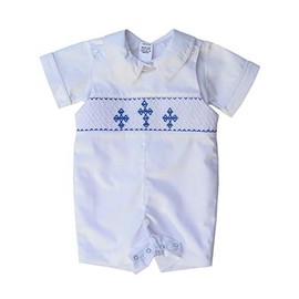 Carouselwear Baby Boys Christening Baptism Outfit Hand Smocked Shortall Romper Size New Born White