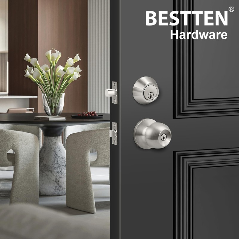 BESTTEN 3 Pack Keyed Alike Exterior Door Knobs and Single