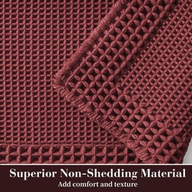 RESARE Waffle Bath Mat for Bathroom, Super Absorbent Bathroom Rugs Non Slip Machine Washable, Ultra Soft Quick Dry Boho Bath Rugs with Tassels for Floor, Upgraded Bordered Design, 18"x30" Dark Red