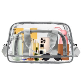 Enkrio Clear Bags for Stadium Large Clear Tote Bag with Shoulder Strap Duffel Bag for Work Travel Gym Makeup Organizer (Gray)