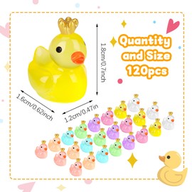 Fuyamp 120 Pieces Luminous Mini Resin Ducks with Crown Miniature Figures Micro Fairy Garden Landscape Aquarium Tiny Ducks Dollhouse Ornament Colorful Duck DIY Charms for Christmas Birthday Party