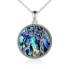 YAFEINI Giraffe Jewellery Gifts 925 Sterling Silver Abalone Shell Giraffe Pendant Necklace Tree of Life Giraffe Jewelry Gifts for Women Girls
