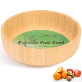 ZTHapwa Large Pedestal Fruit Bowl for Kitchen Counter, 10 Inch Bamboo Wooden Serving Bowl for Salad, Vegetables and Fruits, Rustic Decorative Bowls for Dinner Table Centerpiece Decor, 100 Oz
