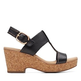 Clarks Women's Giselle Style Wedge Sandal, Black Leather, 8 Wide