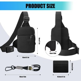 Men's Shoulder Bag, Chest Bag with Card Holder and Key Ring, Waterproof Crossbody Bag for Men, Compact and Lightweight, Suitable for Outdoor Activities, Travel and Everyday Use, black