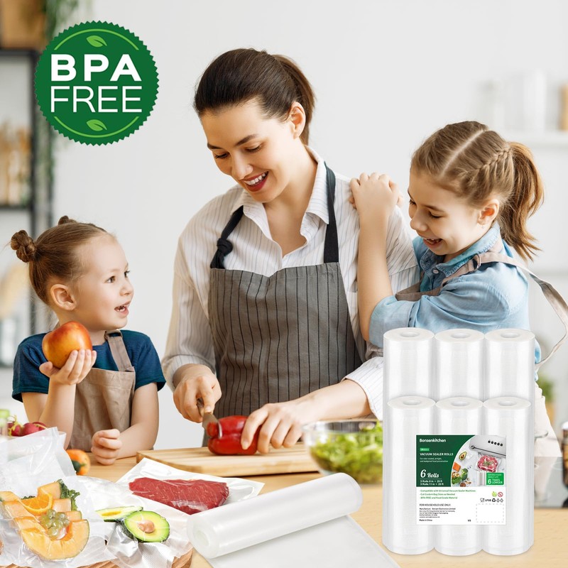 Bonsenkitchen Vacuum Sealer Rolls Bags, 6 Pack 3 Rolls 11"