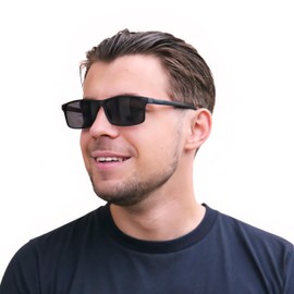 Mini Brille Flexible Sunglasses with Prescription, Plastic Frame, Large and Rectangular with Flexible Arms, Black with Red Accent, Trend Case, Reading Sunglasses for Men and Women, large lenses