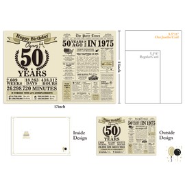 Funny 50th Birthday Card Gifts for Her Him, Cool Gifts for 50 Year Old Woman Men, Jumbo 50th Birthday Card for Wife Husband, Vintage Back in 1975 Card for Dad Mom Sister, 50th Birthday Decorations