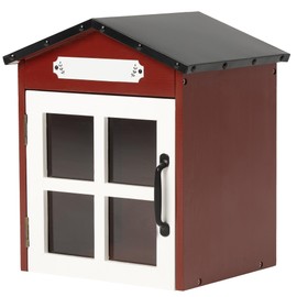 fuyao Little Library Box Outdoor: Natural Wood Free Library with Reinforced Waterproof Roof DIY Book Sharing Storage Box for Outside Neighborhoods Community Schools (Red Gable Roof)