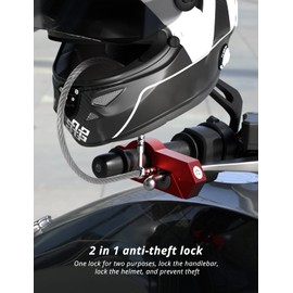 Oasser Motorcycle Lock, Handlebar and Helmet Lock Combo, Anti Theft for All Motorcycle Bike ATV Scooter Red