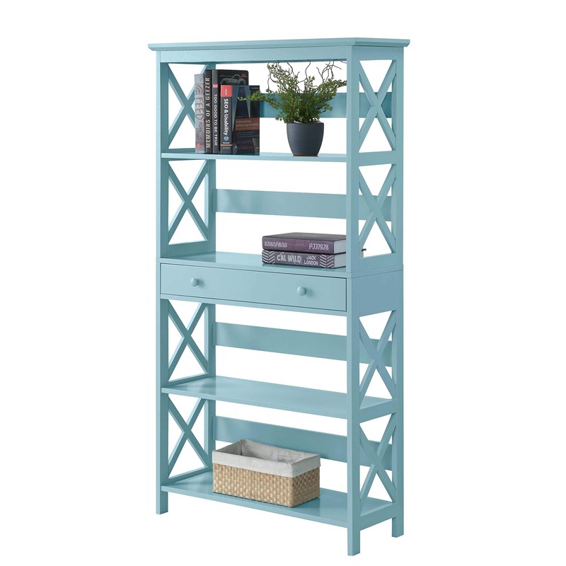 Convenience Concepts Oxford 5 Tier Bookcase with Drawer, Sea Foam