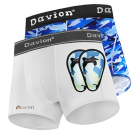 Davion Youth Boys Baseball Cup Underwear with Soft Protective Athletic Cup Compression Shorts for Baseball,Football, Lacrosse(Blue+White-L)