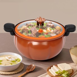 SHZICMY Pressure Cooker, 8L Orange Ceramic Non-Stick Pumpkin Shaped Multi-Function Gas Stove/Open Fire Induction Cooker Universal Stew Pot