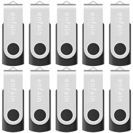 Enfain Memoria Flash USB 2.0 de 16 GB, Unidad giratoria para Pulgar a Granel, Paquete de 10 Unidades, Color Negro, Almacenamiento de Datos portátil para Fines universales en el hogar y la Oficina
