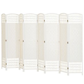 8 Panel Traditional Art Folding Room Divider Portable White Wave Fiber Privacy Screen Partition for Home OfficeTitle: Default Title