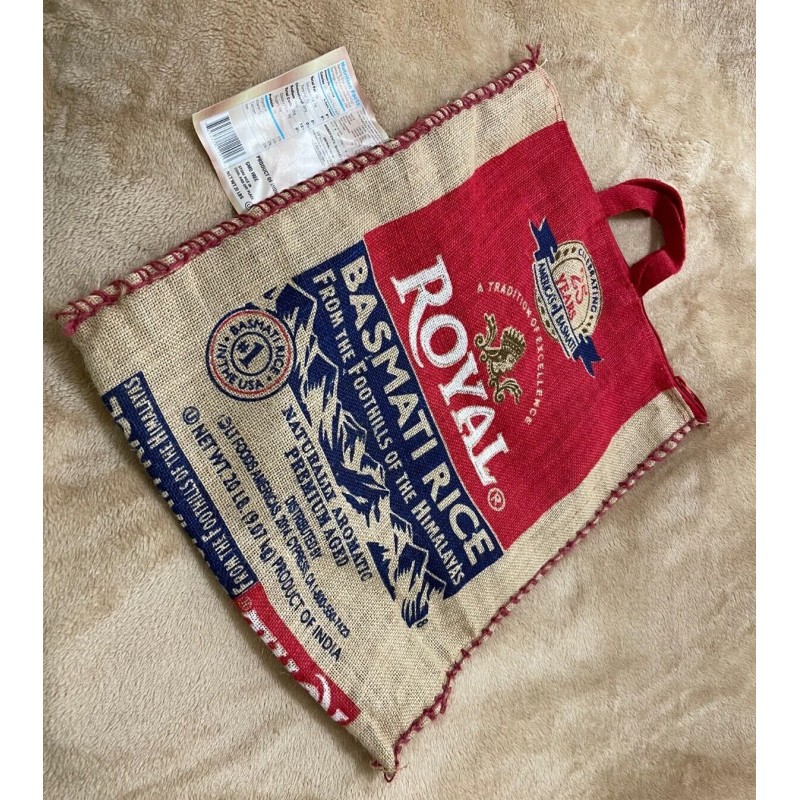 Royal Basmati Rice Burlap Bag Zipper Handle Reusable Hippie Tote
