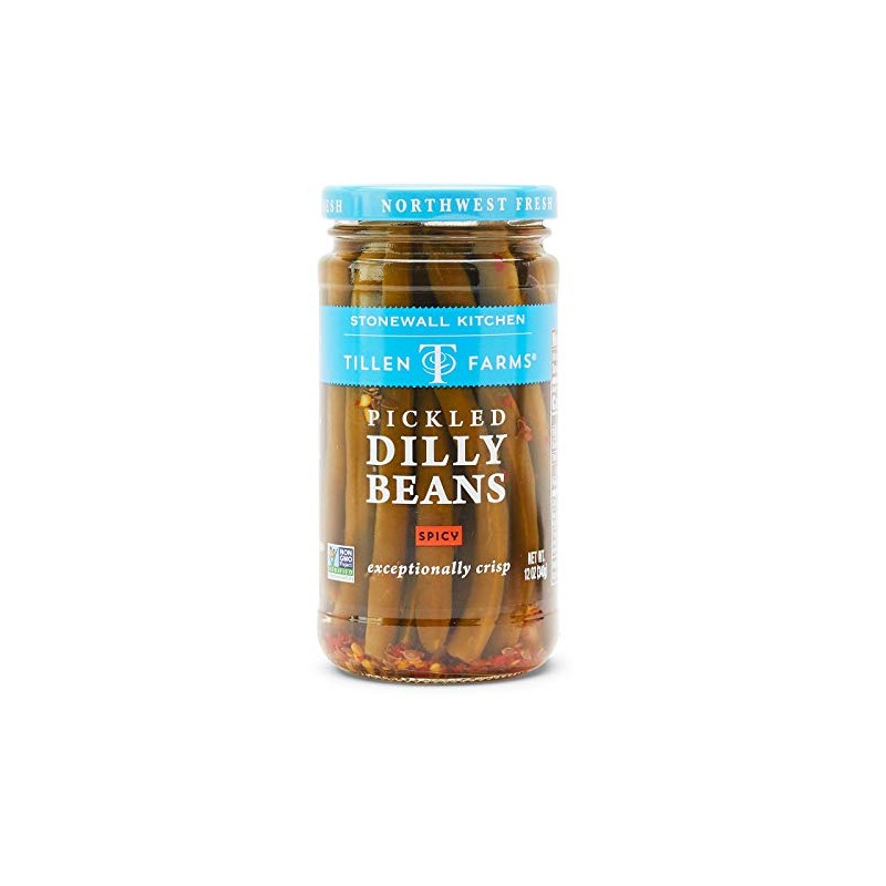 Tillen Farms Veggies, Pickled Crispy Dilly Beans, Hot and Spicy,
