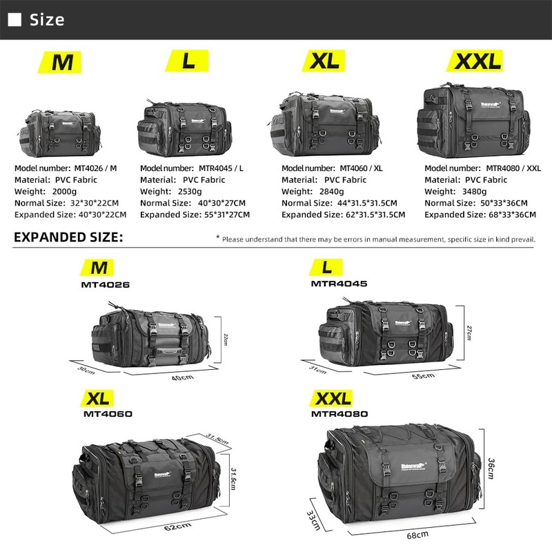 Rhinowalk Motorcycle Saddle Bag Motorbike Tail Bag Waterproof Expandable Pannier