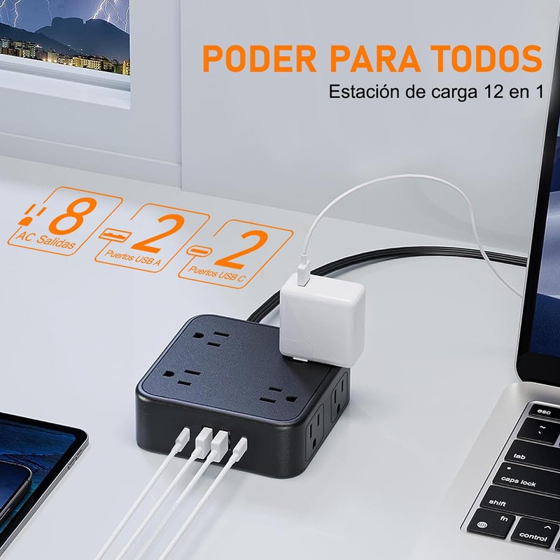 FANDBO 12 en 1 Regleta Multicontacto Extension USB, con 8