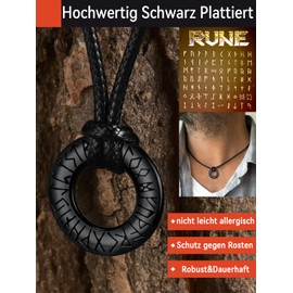 FaithHeart Viking Rune Necklace, Punk Faux Leather Chain with Rune Pendant, Silver/Black Pendant Necklace for Men, Viking Jewellery for Birthday, Valentine's Day, Faux Leather, No Gemstone