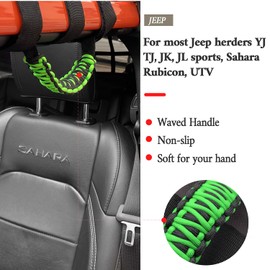 Kujunpao 4 X Roll Bar Grab Handles Grip Handle Compatible with Jeep Wrangler JLU JK JKU TJ YJ LJ JT JL & Gladiator JT 1987-2021 UTV & ATV, Fits 1.5 to 3 Inch Bars 3 Straps Woven Holder(Green