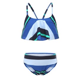 Moon Tree Girls Two Piece Bathing Suit Hawaiian Ruffle Bikini Swimsuits Kids Beach Striped Swimwear Set Blue Size 10/8-10 Years