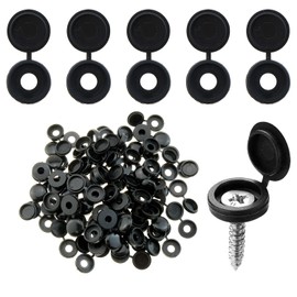 MEETOOT 100PCS 6.2mm Black Hinged Screw Caps Plastic Blinds Screw Cap Folding Spiral Snap Lid Gasket Flap