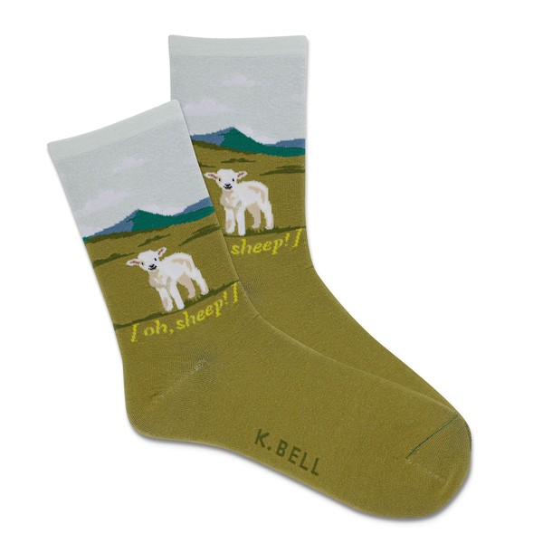 K. Bell Women's Oh,Sheep! Crew Socks 1 Pair, Olive, Women's