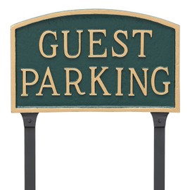 Montague Metal Products 5.5" x 9" Arch Guest Parking Statement Plaque Sign with 23" Lawn Stake, Green/Gold
