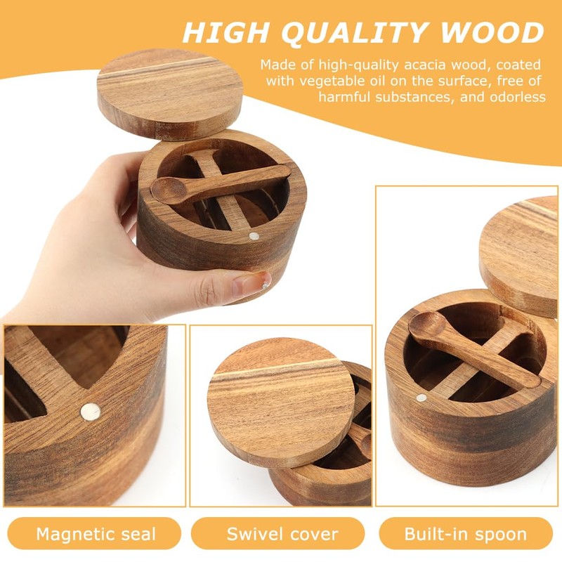Saycker Wood Salt and Pepper Bowl, with Swivel Lid and