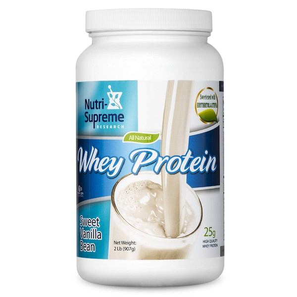 Nutri- Supreme Research Whey Protein Powder Dairy Cholov Yisroel Sweet Vanilla Bean Sweetened with Erythritol and Stevia - 2 Lb - 25 G