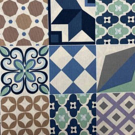 Kt KILOtela Printed Linen Fabric Sold by the Metre – Width 280 cm – Choice of Length 50 in 50 cm, Touch Tiles – Blue