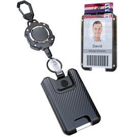 LIUGX Retractable Badge Holders, Heavy Duty Carabiner Keychain, Durable ID Card Holder (Holds 6 Cards), with 31.5” Badge Reel Key Chain, 10,000+ Rebound,Silver-Black