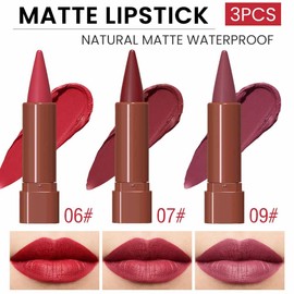 BINGBRUSH Matte Longwear No-Budge Lipstick Makeup,Highly Pigmented Color, Cheeky, Soft Matte Lip Cream Lightweight Lipgloss stick (06#&07#&09#, 3pcs)