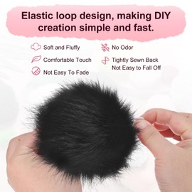 M METERXITY 1-Pack Faux Fur Pom Poms, 4.7 Inch/ 12 cm Soft Fluffy Pompoms Balls with Elastic Loop for Hats/Bags/Keychains/Knitting Accessories/DIY Crafts [Black]