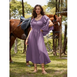 SCARLET DARKNESS Women's Renaissance Dress Medieval Peasant Dress Off Shoulder Long Bell Sleeve Dresses, Purple, XXL