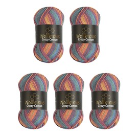 5 x 100 g Wollbiene Crazy Cotton Batik, 500 g with Colour Gradient, 55% Cotton, Multicoloured Knitting Wool, Crochet Wool, Wool, All-Year Wool (5040 Rainbow Pastel)