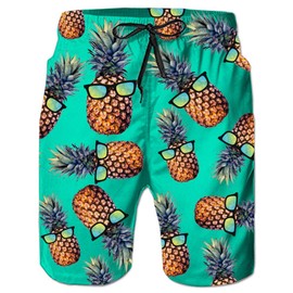 Pineapple Swim Trunks for Men 3D Print Green Orange Ananas Stretchy Waist Long Board Shorts with Drawstring Young Man Tropical Hawaiian Vacation Swimwear Knee Length Fashion Beachwear, Tie Dye L