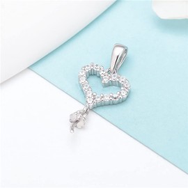 LGSY Sterling Silver Cubic Zircon Heart Bail Pin Pendant Fitting for Pearl Jewelry, Design Pendant Mount for Women DIY Jewelry Making