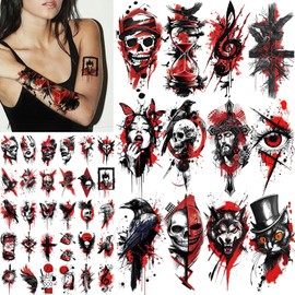 77 Sheets Trash Polka Temporary Tattoo for Women Men, 17 Sheets Half Arm Black Red Skull Wolf Cat Fake Tattoos, 60 Sheets Flower Owl Tiger Tiny for Adult Kids Body Tattoos Stickers Realistic