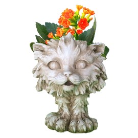 Muggly's Homestyles 37605 Scruffy The Kitty Cat Animal Face Planter 12" Antique White Garden Statue