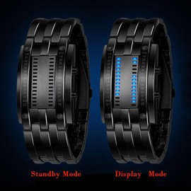 MASTOP Women's Men's Watches Fashion Novelty Lava Red Blue LED Digital Stainless Steel Black Bracelet Watches (Binary -Black)