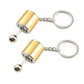 Metal Shift Gear Keychain | 6-Speed Gear Lever Knob Keyring (2-Pack) | Universal Auto Keychain Gift for Cars & Motorcycles (Golden)