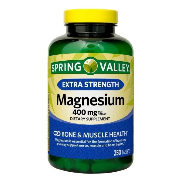 Magnesio 400mg (250 Tabletas) Alta Potencia Spring Valley Sabor Sin