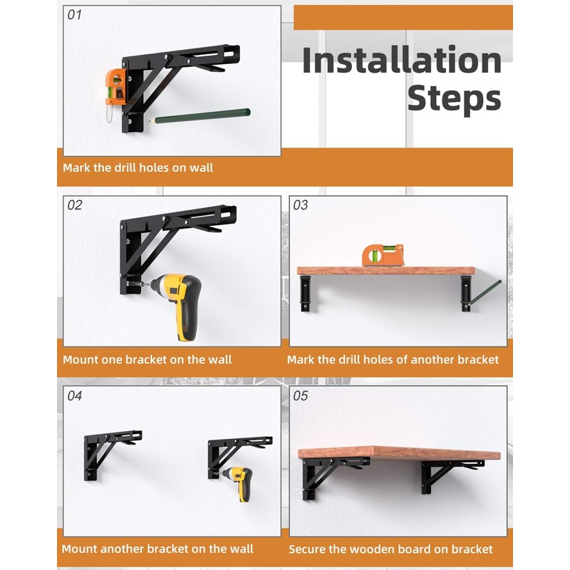 10-Inch Foldable Brackets for DIY Folding Shelves or Tables, L