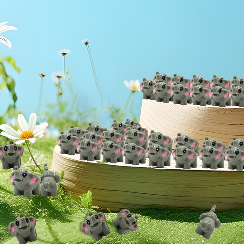 OZLMC 50 Pcs Mini Elephant Figurines for Fairy Gardens,Miniature Landscapes,Small