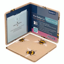 Blue Badge Co Bee Print Fabric Hologram-Safe Wallet Disabled Parking Permit Cover Holder Fits New Badge Includes Timer Clock Made in the UK