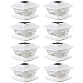 Davinci Lighting Flexfit Solar Outdoor Post Cap Lights - Includes Bases for 4x4 5x5 6x6 Wooden Posts - Bright LED Light - Pearl White (8 Pack)